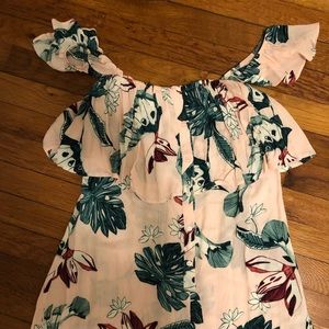 Lush cold shoulder ruffle romper, pink floral